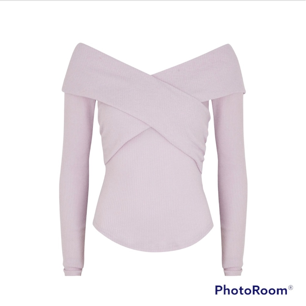 Free People frost lavender cross-over ribbed knit top Size S - Picture 2 of 8